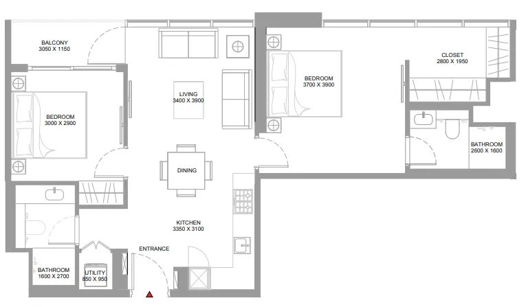 2 bedroom Apartments floor plan at Pristine Beach Residences