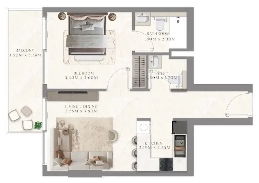 1 bedroom Apartments floor plan at Aum 99 Residences