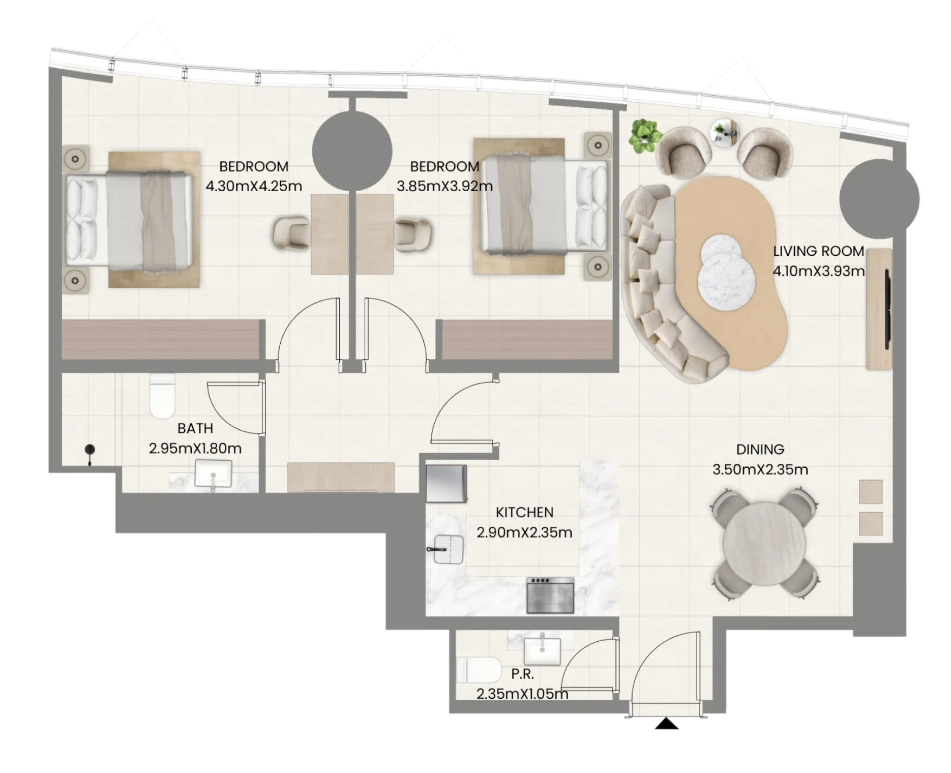 2 bedroom Apartments floor plan at Leaf Tower