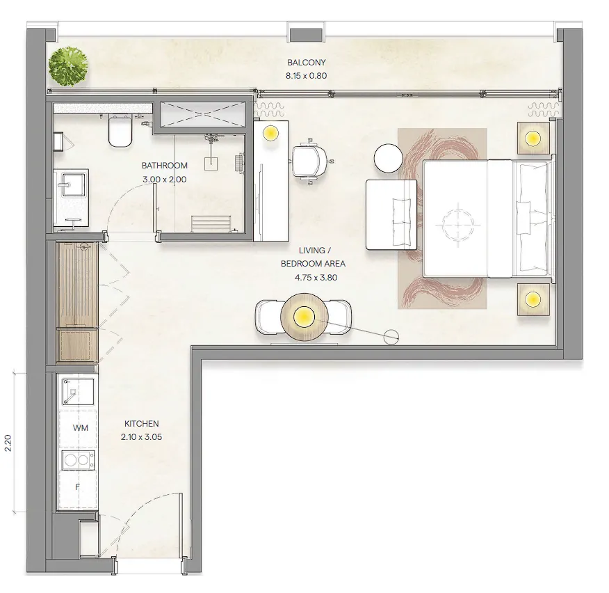 0 bedroom Apartments floor plan at Bloom Arjaan by Rotana