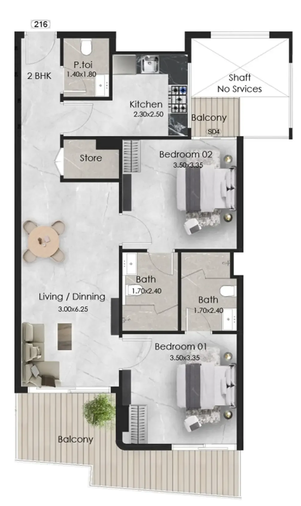 2 bedroom Apartments floor plan at Aristo