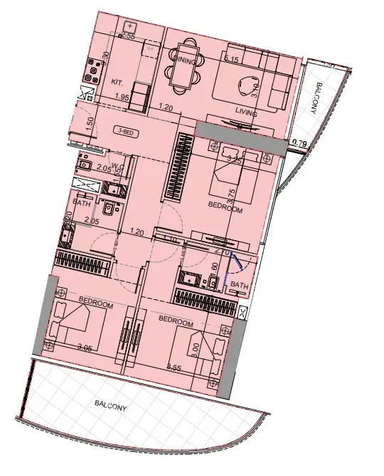 3 bedroom Apartments floor plan at Maybach 6
