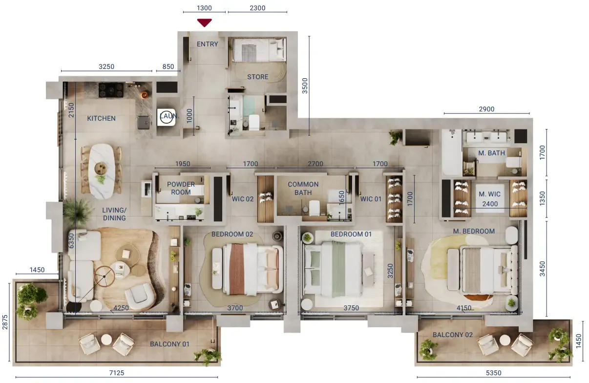 3 bedroom Apartments floor plan at Mirdad