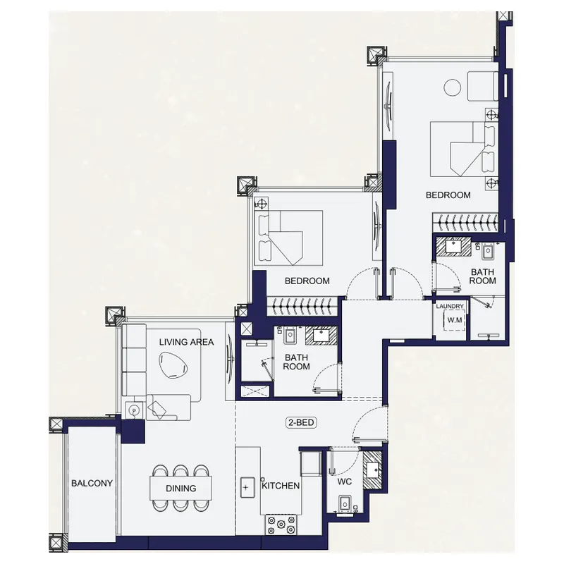 2 bedroom Apartments floor plan at Binghatti Starfall