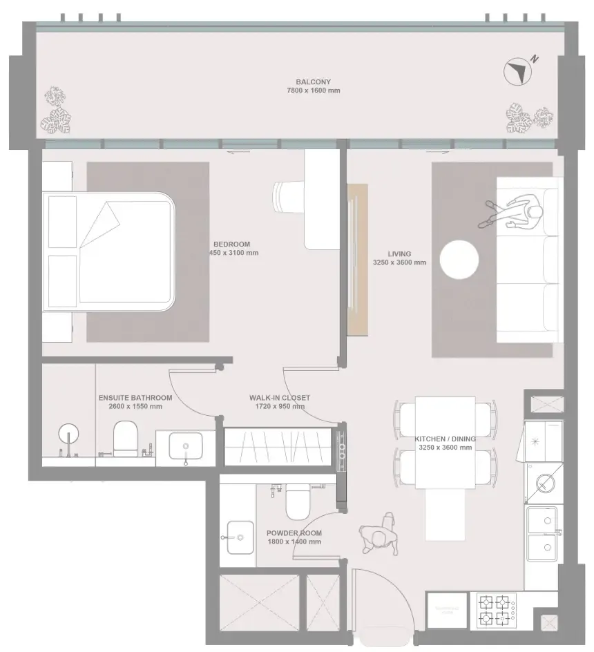 1 bedroom Apartments floor plan at Linea by Holm