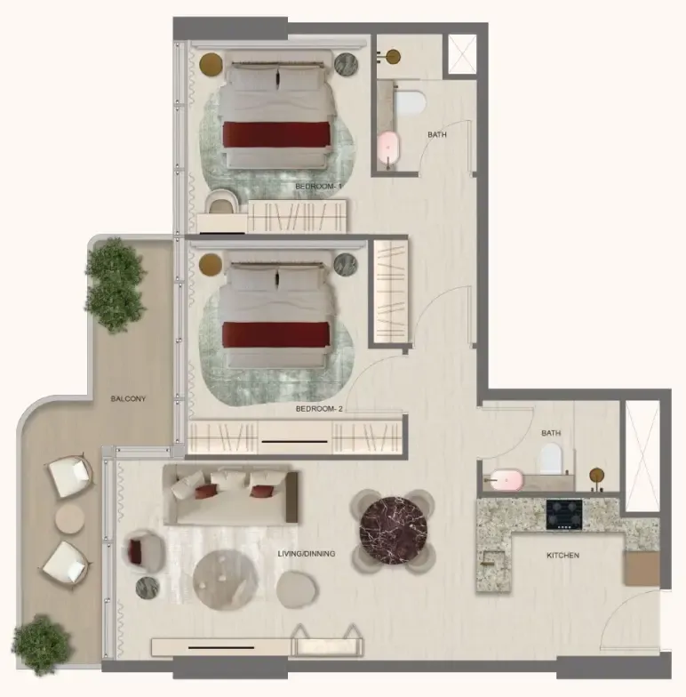 2 bedroom Apartments floor plan at Treppan Serenique Residences