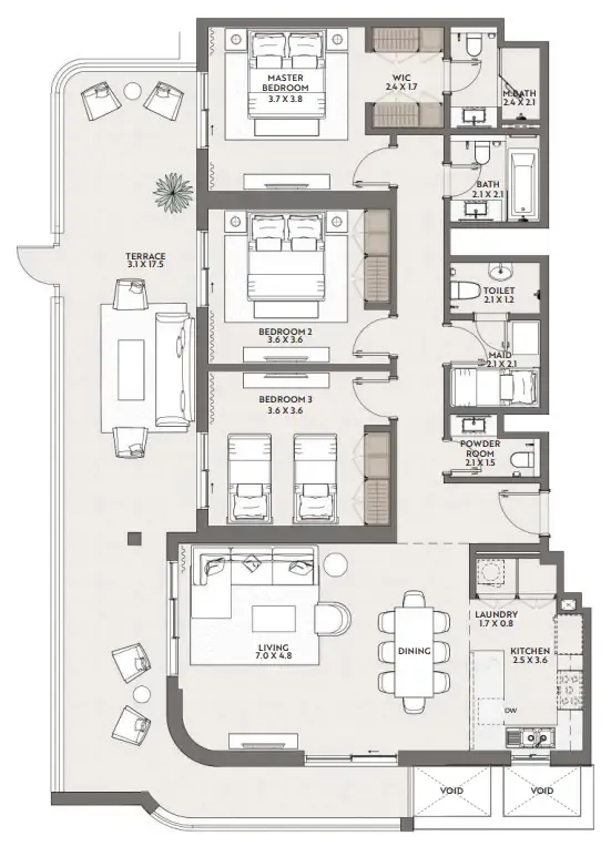 3.5 bedroom Apartments floor plan at Cello by Taraf