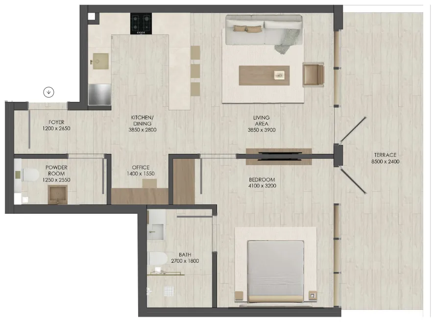 1 bedroom Apartments floor plan at JAD 288
