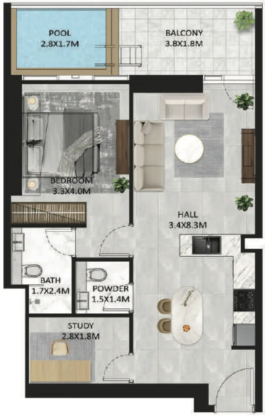 1.5 bedroom Apartments floor plan at SquareX Residence