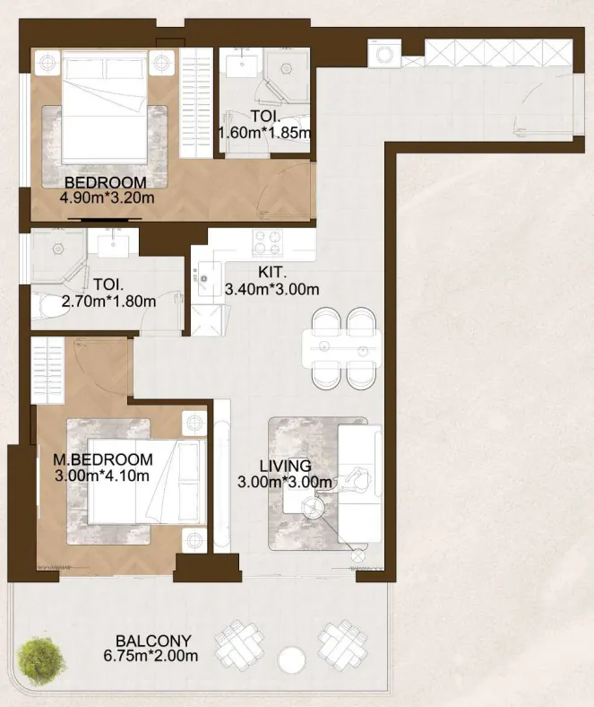 2 bedroom Apartments floor plan at Sports View 2
