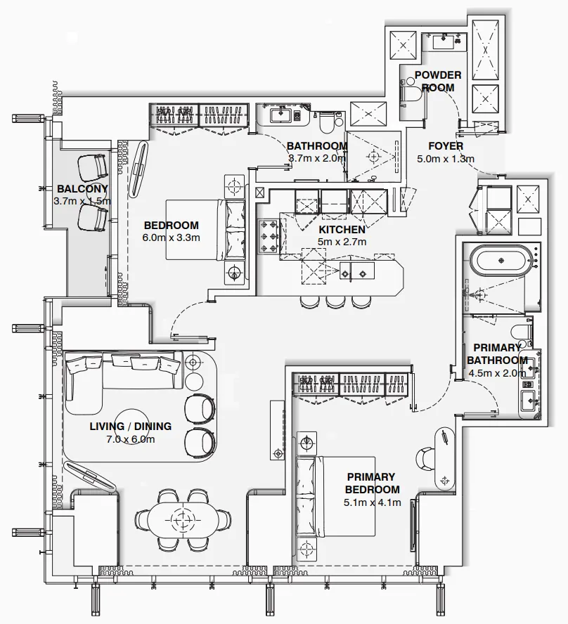 2 bedroom Apartments floor plan at Burj Azizi