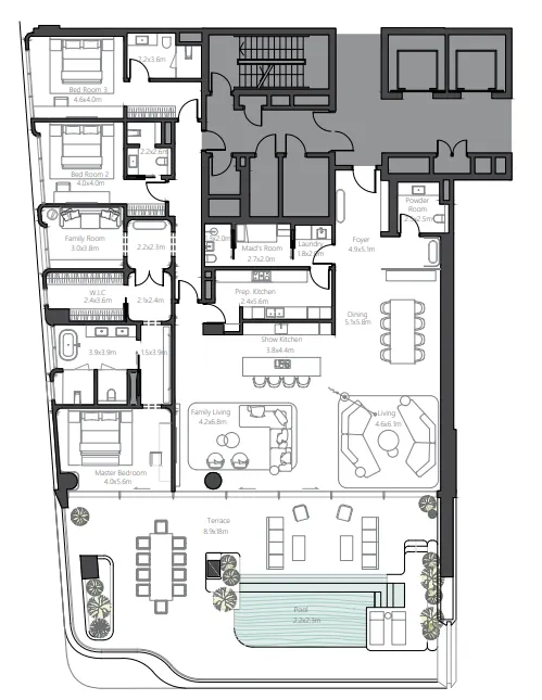 3 bedroom Apartments floor plan at The Alba Residences by Omniyat