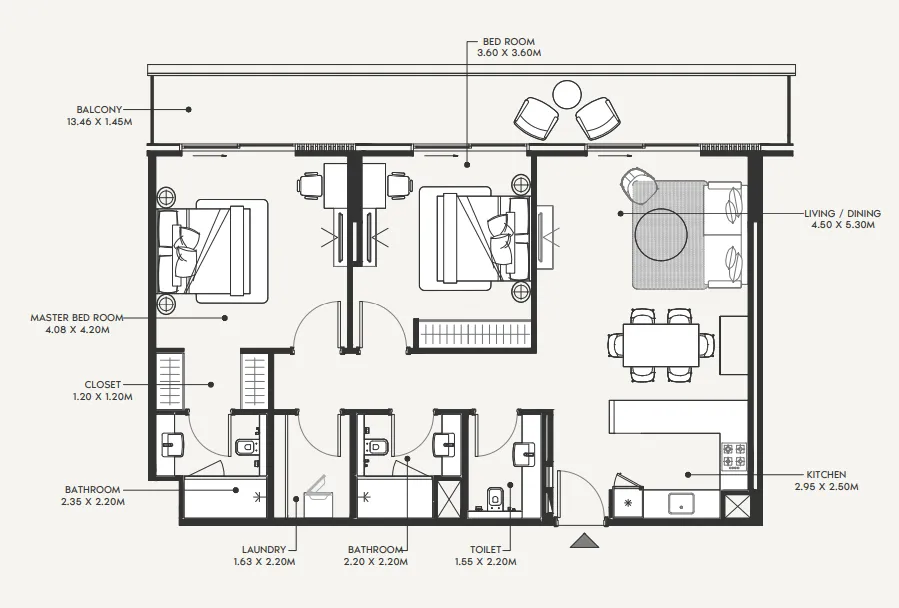 2 bedroom Apartments floor plan at Azizi Amir