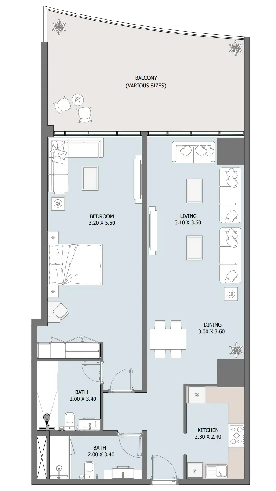 1 bedroom Apartments floor plan at Oceana