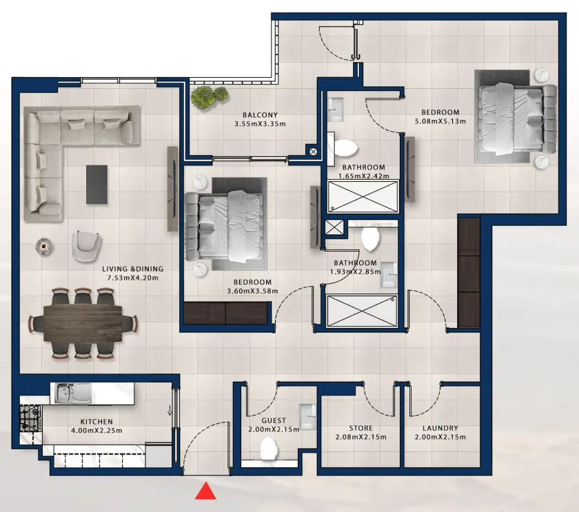 2 bedroom Apartments floor plan at Asayel Avenue
