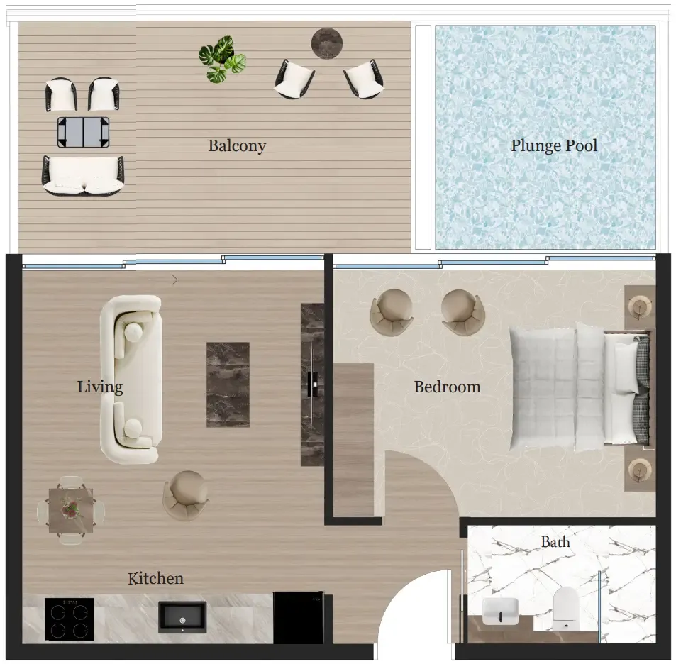 1 bedroom Apartments floor plan at Rijas Suites