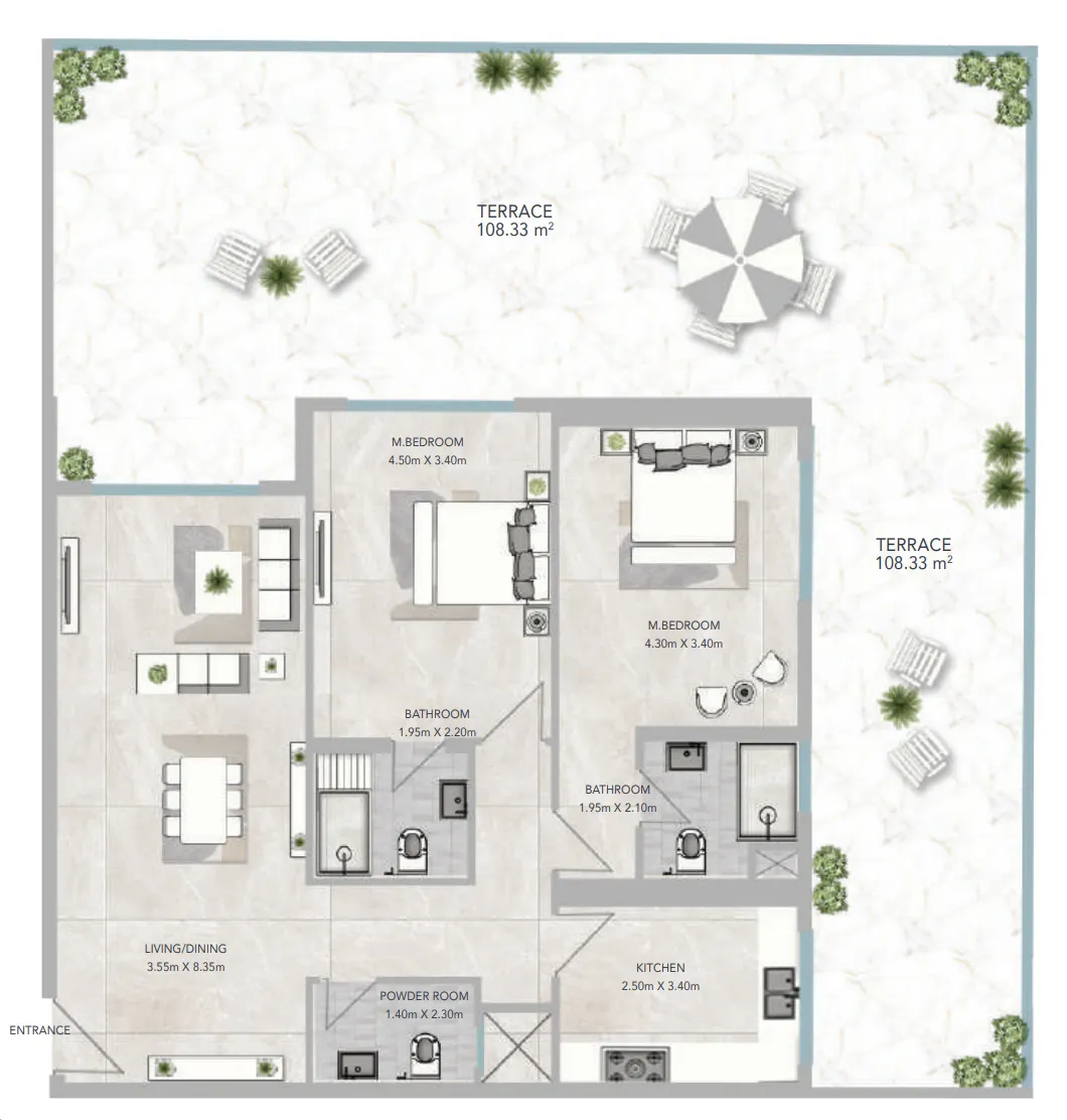 2 bedroom apartments floor plan at Al Aamra 3 Tower
