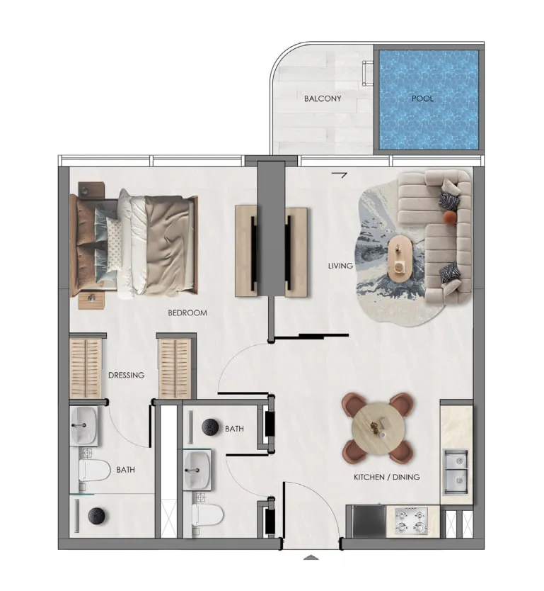 1 bedroom Apartments floor plan at Samana Portside