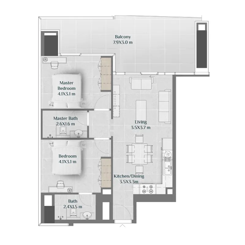 2 bedroom Apartments floor plan at Sky Hills Residence
