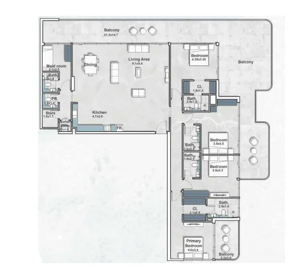 4 bedroom Penthouse floor plan at Iraz Creek Views