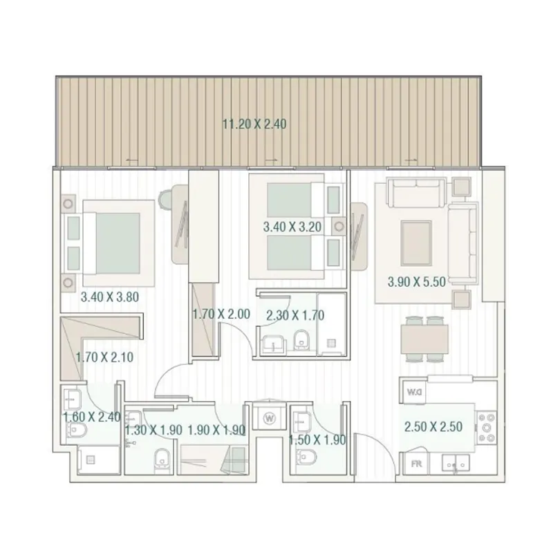2 bedroom Apartments floor plan at Bab Al Qasr Residence 77