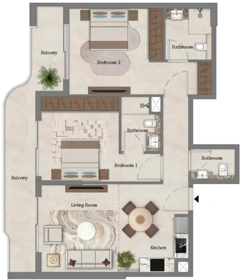 2 bedroom Apartments floor plan at Mirari Lagoon by Zoya
