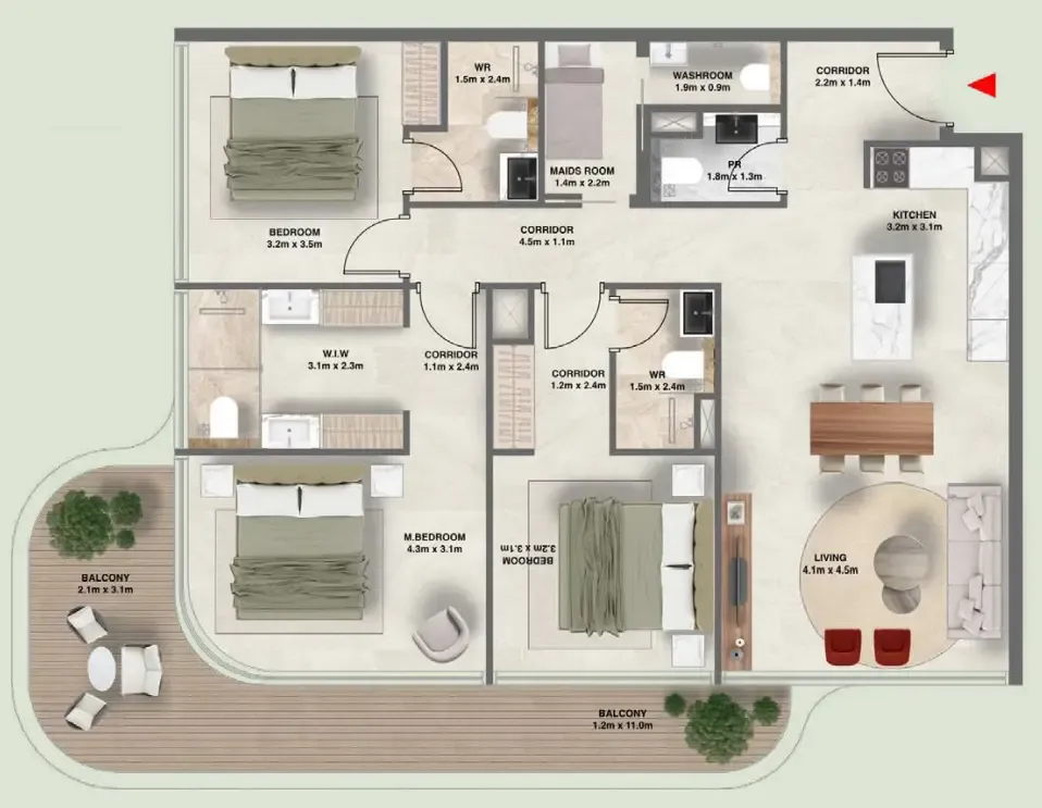 3.5 bedroom Apartments floor plan at The Tides