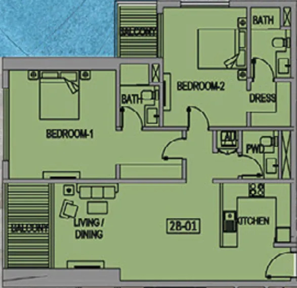2 bedroom Apartments floor plan at Jade Tower