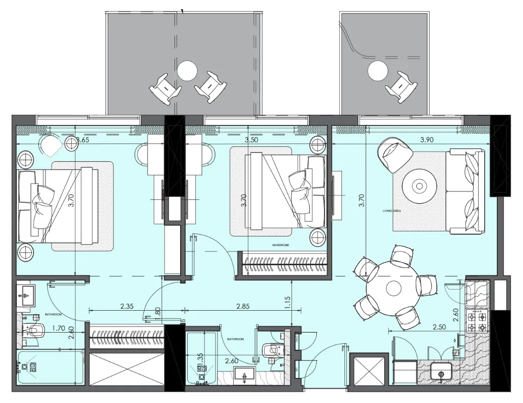2 bedroom Apartments floor plan at Azizi Wasel
