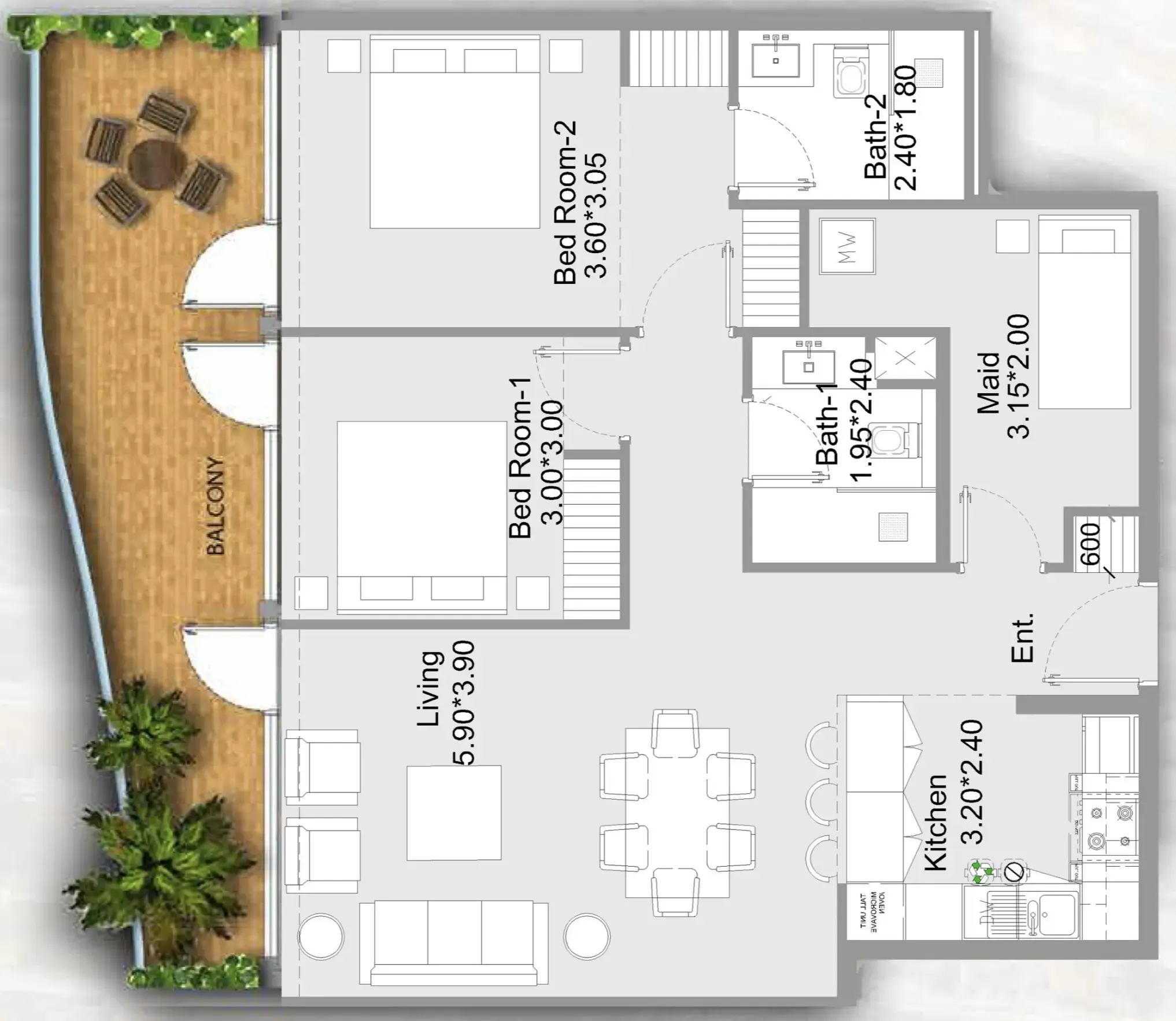 2 bedroom Apartments floor plan at 311 Boulevard