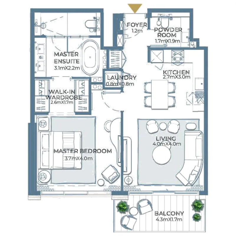 1 bedroom Apartments floor plan at Fairmont Residences Al Marjan Island