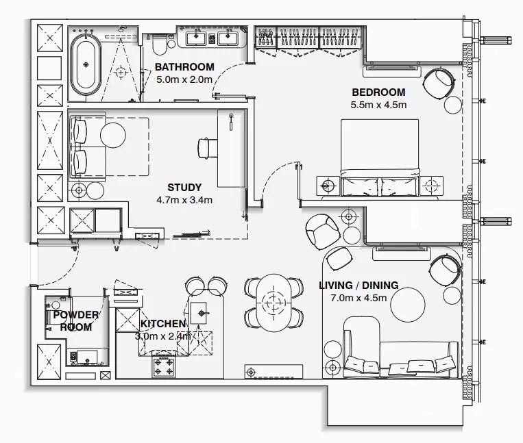 1.5 bedroom Apartments floor plan at Burj Azizi