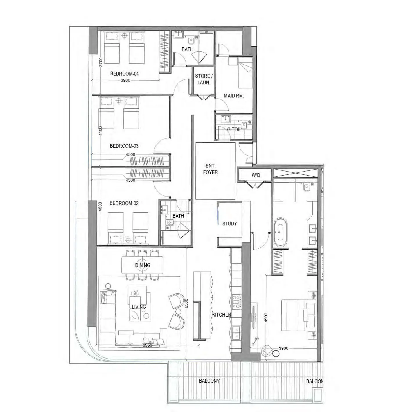 4 bedroom Apartments floor plan at Avior