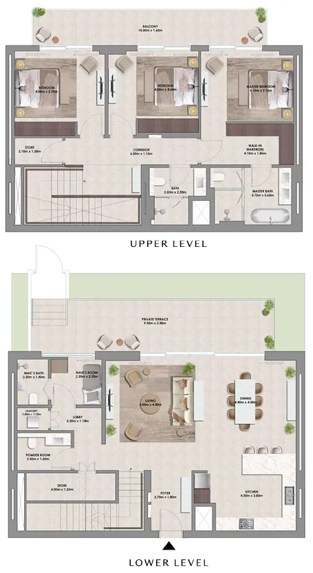 3 bedroom Townhouse floor plan at Palace Residences Hillside Towers A & B