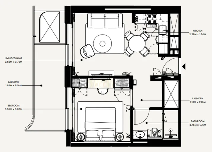 1 bedroom Apartments floor plan at Azizi Wasel