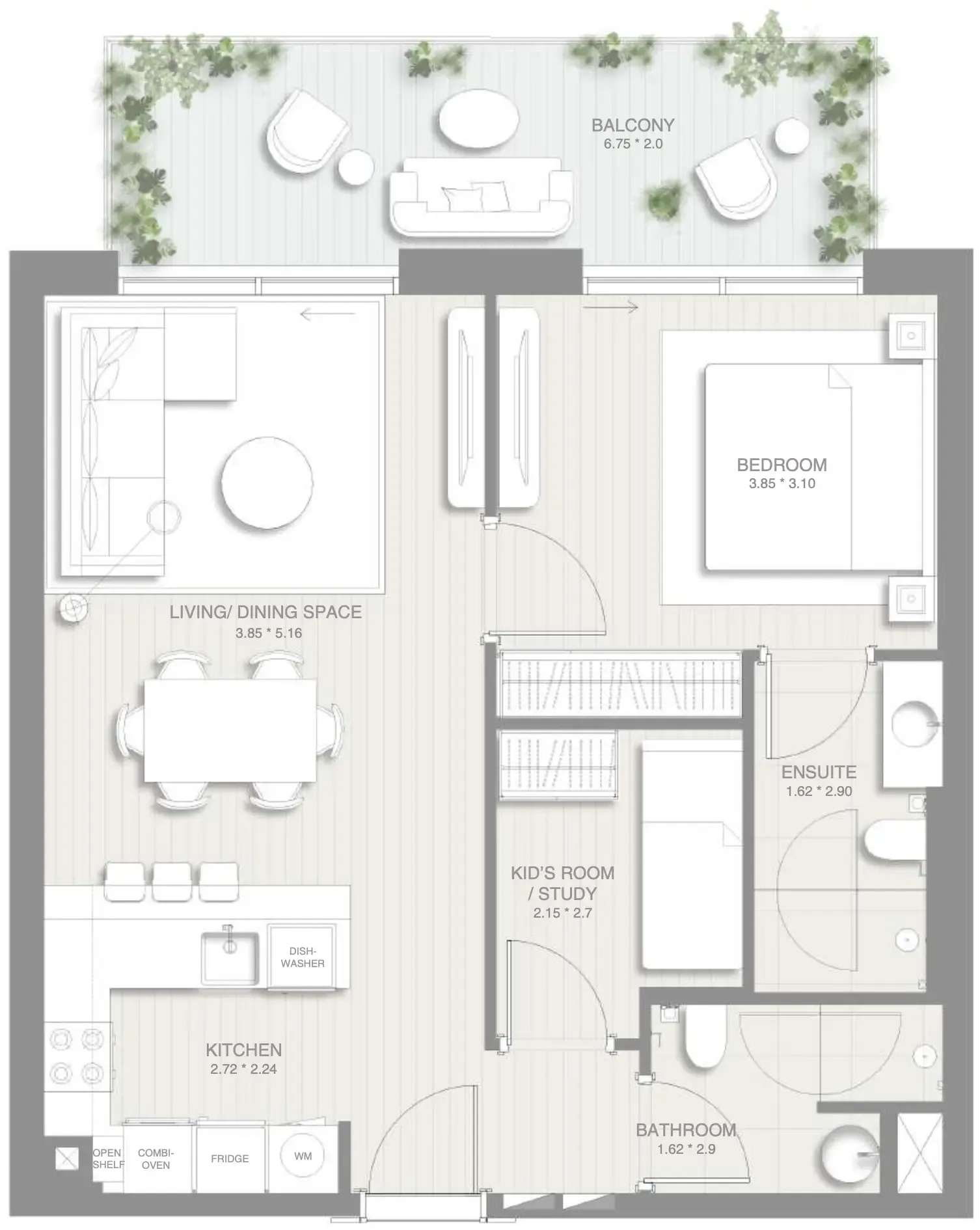1.5 bedroom Apartments floor plan at Sol Levante