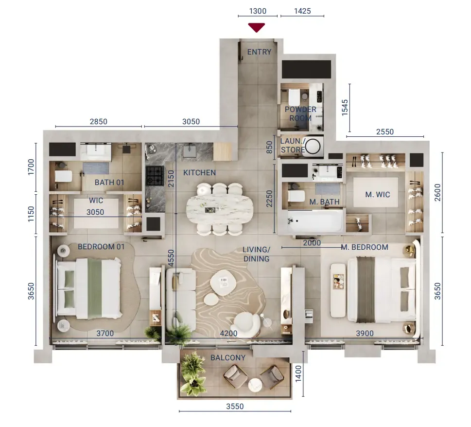 2 bedroom Apartments floor plan at Mirdad