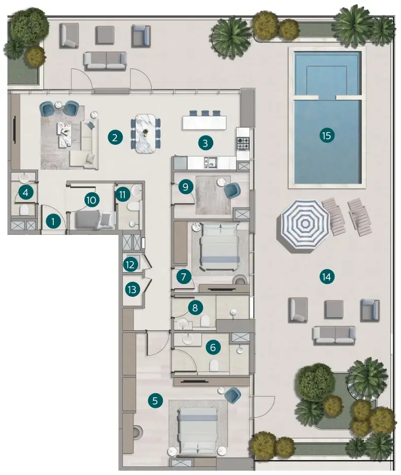 2 bedroom Apartments floor plan at Flora Shore Beachside Residences