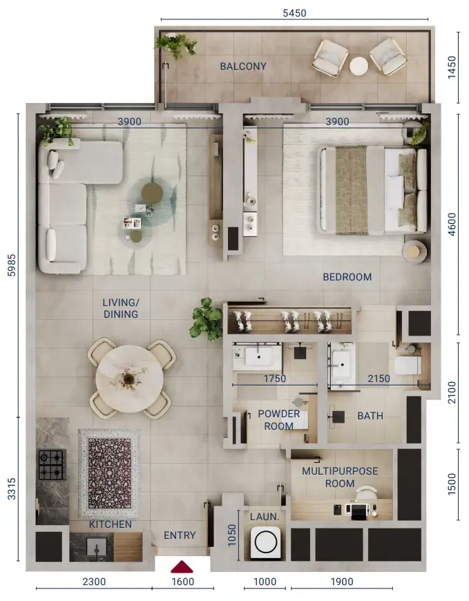 1 bedroom Apartments floor plan at Mirdad