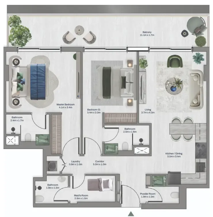 2.5 bedroom apartments floor plan at Oceara Park View Residences Phase 1