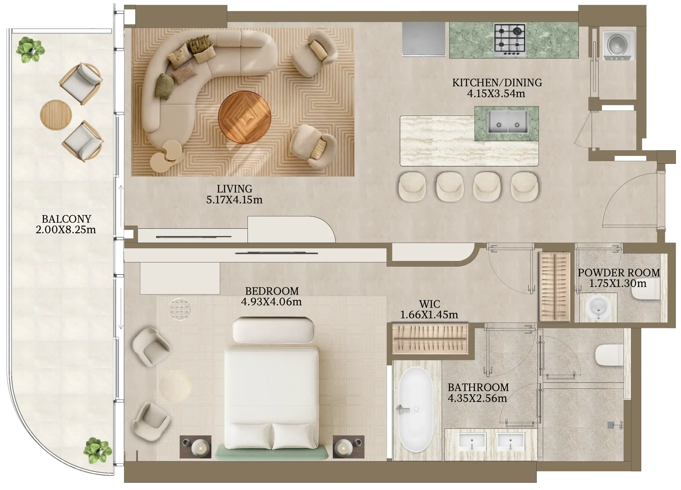 1 bedroom Apartments floor plan at Nasim Al Bahr Residences