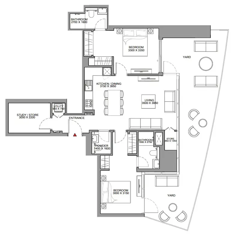 2 bedroom Apartments floor plan at Skyscape