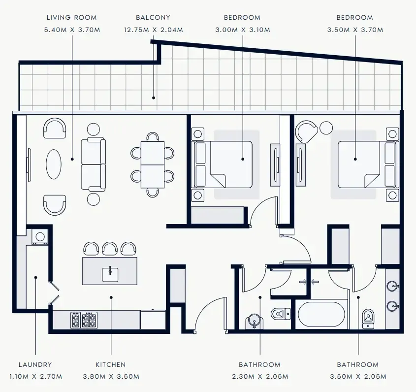 2 bedroom Apartments floor plan at Riviera Rêve