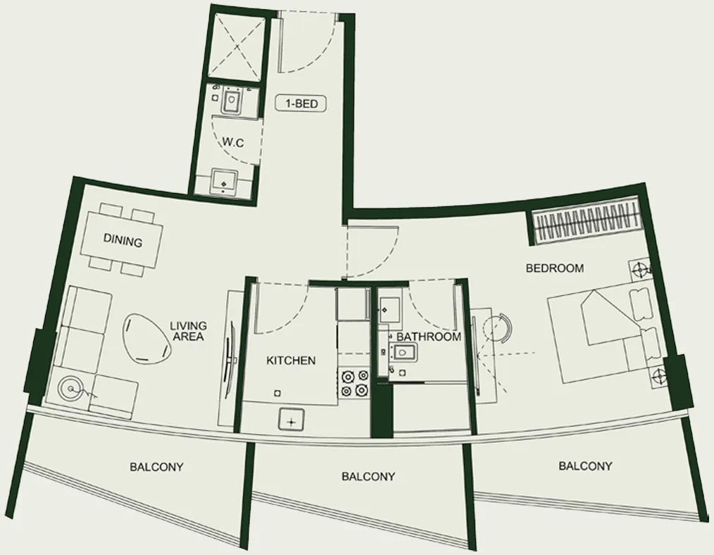 1 bedroom Apartments floor plan at Binghatti HillCrest