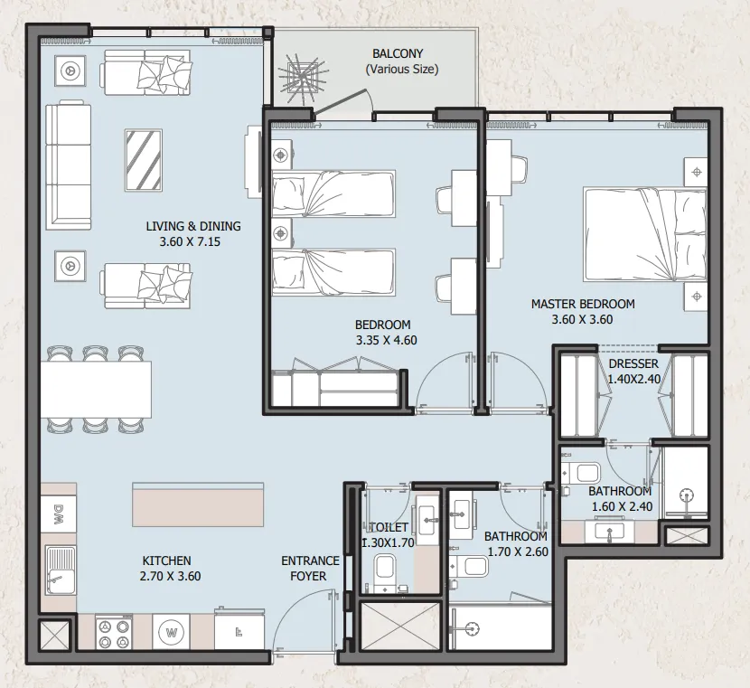 2 bedroom Apartments floor plan at Verdana Empire