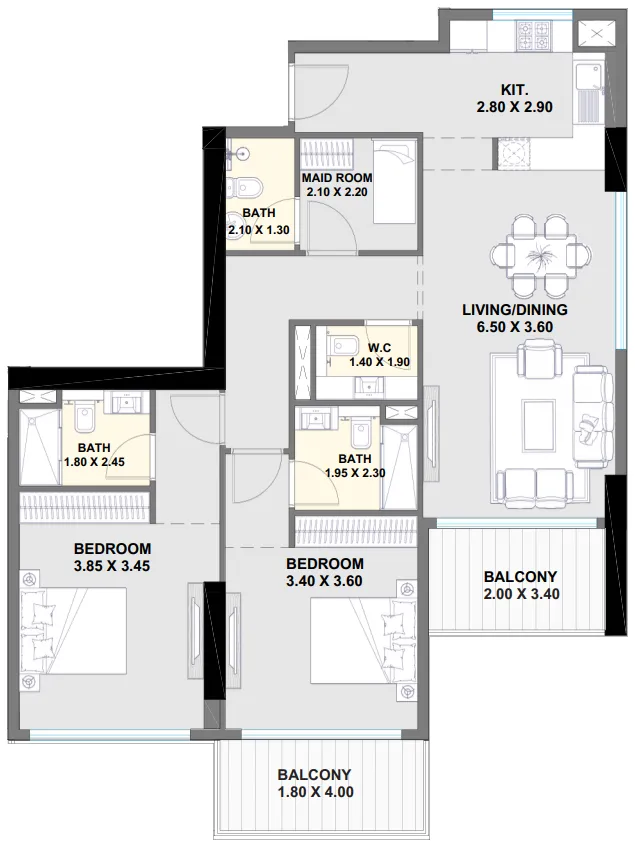2.5 bedroom Apartments floor plan at Ayaan Heights 1