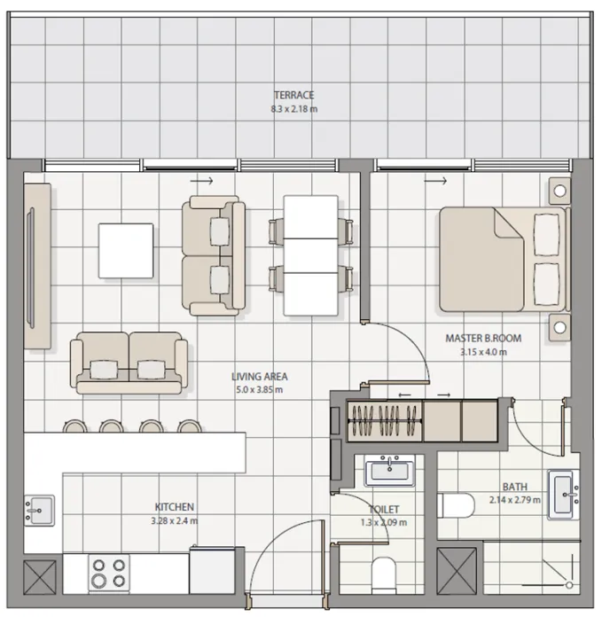 1 bedroom Apartments floor plan at The Icon Tower