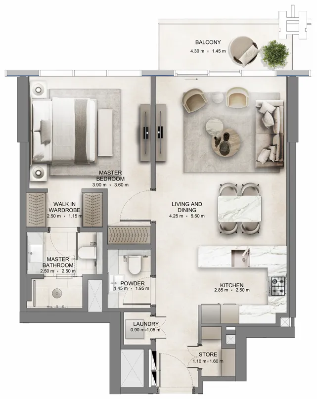 1 bedroom Apartments floor plan at The Residences DIFC Zabeel District