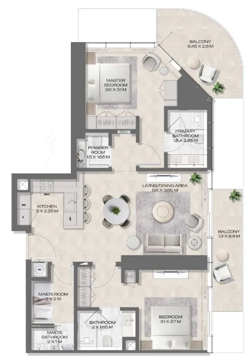 2 bedroom Apartments floor plan at DWTN Residences