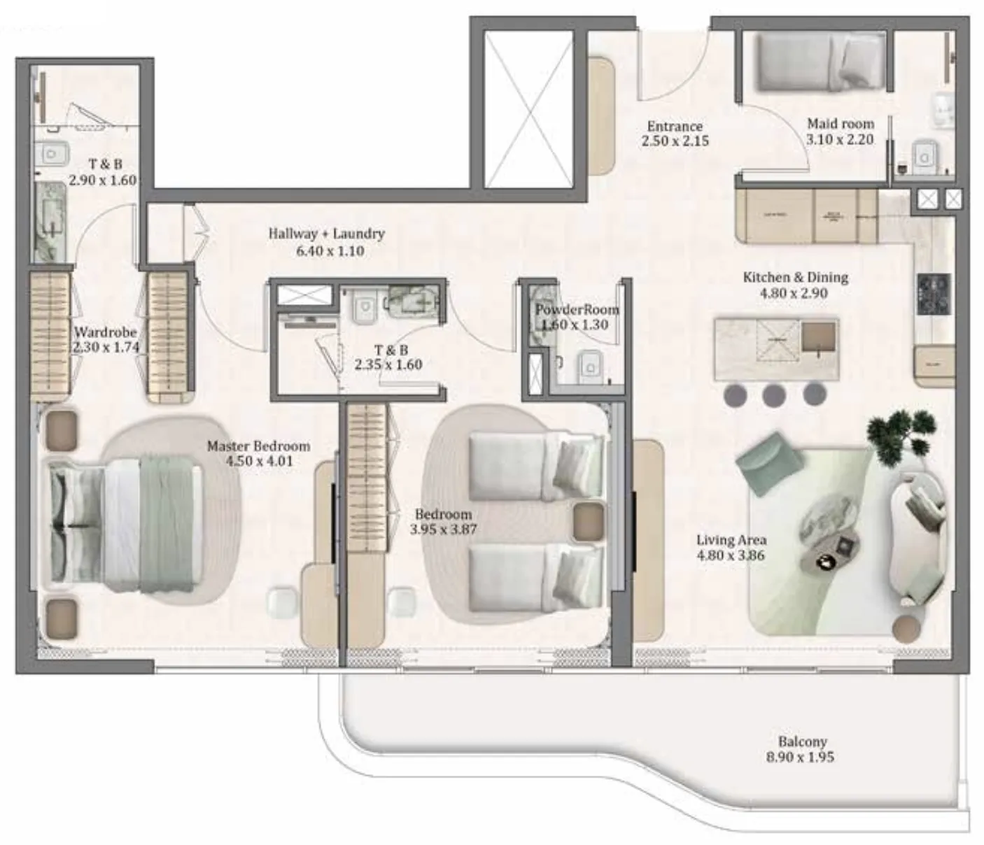 2 bedroom Apartments floor plan at Flow Residences